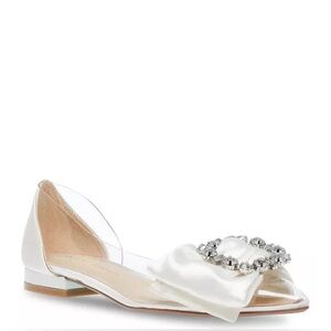 NEW Betsey Johnson Nelie Clear Embellished Bow Dress Flats Blue Collection Sz 6